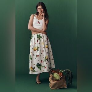 New Maeve x Anthropologie The Jacie Poplin Printed Midi Vegetable Skirt sz L